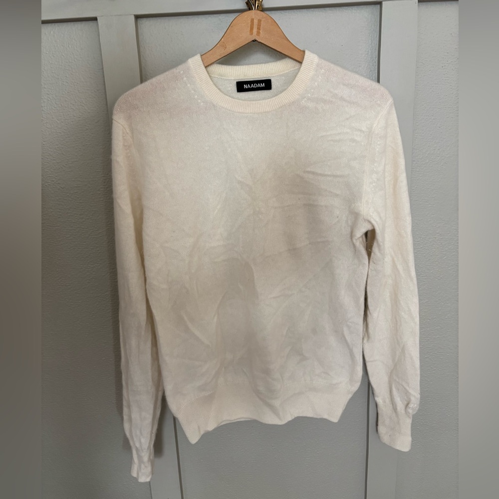 Naadam 100% Cashmere White Long Sleeve Sweater|Quiet Luxury Minimalist Soft Knit